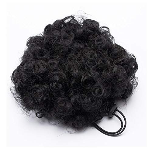 Benehair Messy Bun Hair Piece Afro Puff Drawstring Updo Kinky Curly Scrunchy Hair Bun Ponytail Puff Chignon Extensions Thick Fluffy Hairpiece with 2 Clips for Black Women Dark Black Medium Size