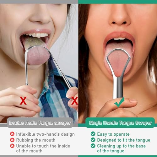 RONAVO Tongue Scraper for Adults (3 Pack), Reduce Bad Breath, Metal Tongue Scraper, Easy to use & Clean, with Travel Case for Home, Travel and On-the-Go