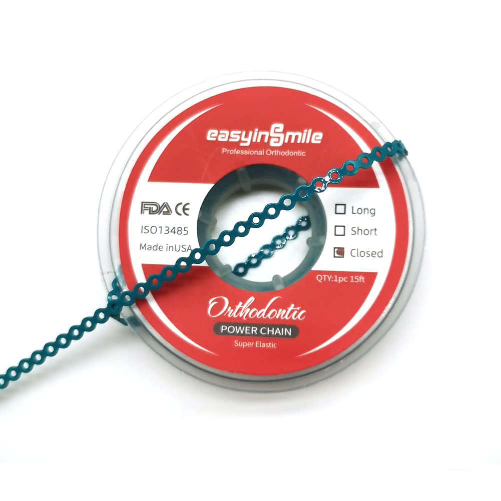 SNAWOP Dental Orthodontic Power Chain Multicolor Spool Elastic Rubber Bands for Teeth Braces (Closed, Turquoise)