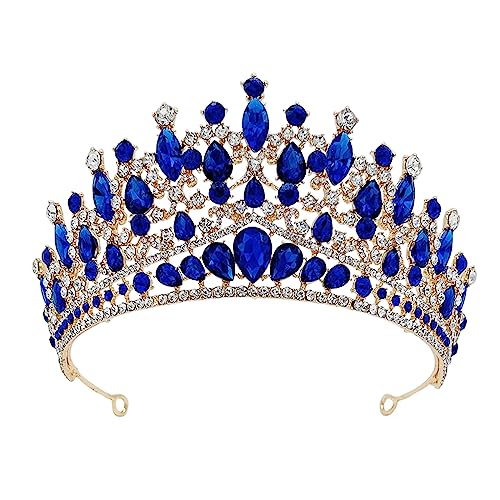 SH Metal Tiaras and Crowns for Women, Crystal Wedding Tiara for Bride, Rhinestone Queen Crown, Bridal Costume Hair Accessories for Birthday Prom Pageant Quinceanera Celebration, Blue