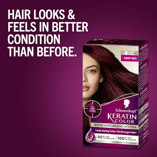 Schwarzkopf Keratin Color Permanent Hair Color, 5.88 Deep Red, 1 Application - Professionally Inspired Permanent Hair Dye, for up to 80% Less Breakage vs Untreated Hair and up to 100% Gray Coverage
