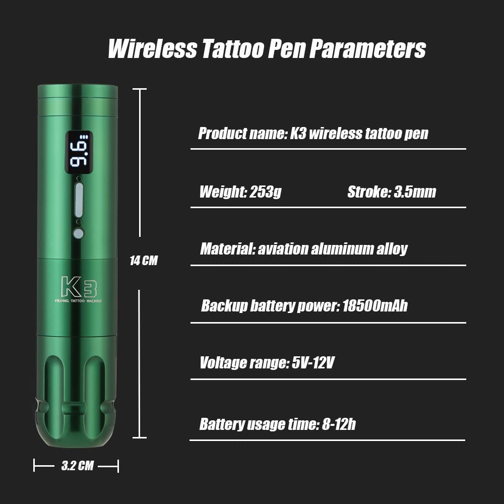 Tattoo Gun Kit, YILONG Cartridge Tattoo Pen Kit with LCD Display Rotary Tattoo Supplies, Two-in-one Tattoo Machine Kit with 1900mAh Coreless Motor for Artists and Beginners