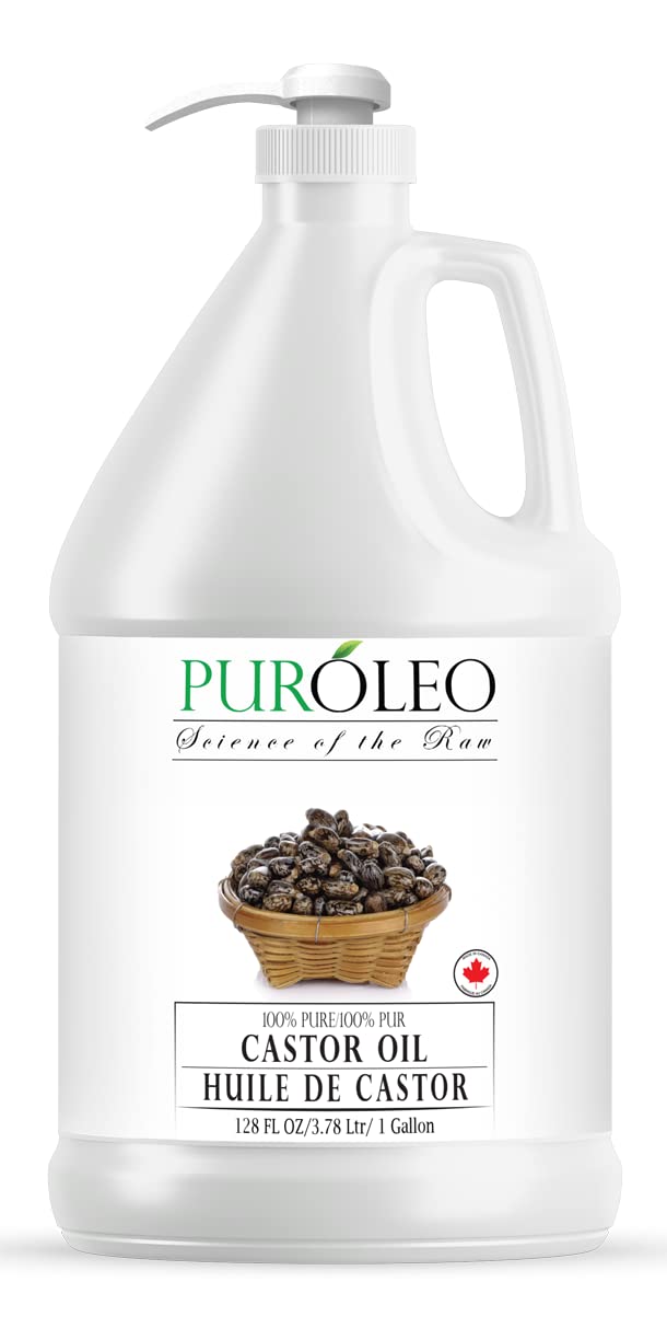 PUROLEO Castor Oil 128 Fl Oz/3784 ML (Made in Canada) Hair, Lash, Beard, Eyelashes & Eyebrow Oil Jamaican Black castor oil for thicker brow longer lashes, Make eyelash serum, hair serum for dry hair