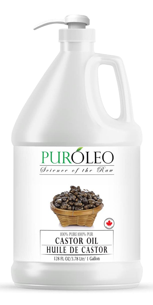 PUROLEO Castor Oil 128 Fl Oz/3784 ML (Made in Canada) Hair, Lash, Beard, Eyelashes & Eyebrow Oil Jamaican Black castor oil for thicker brow longer lashes, Make eyelash serum, hair serum for dry hair