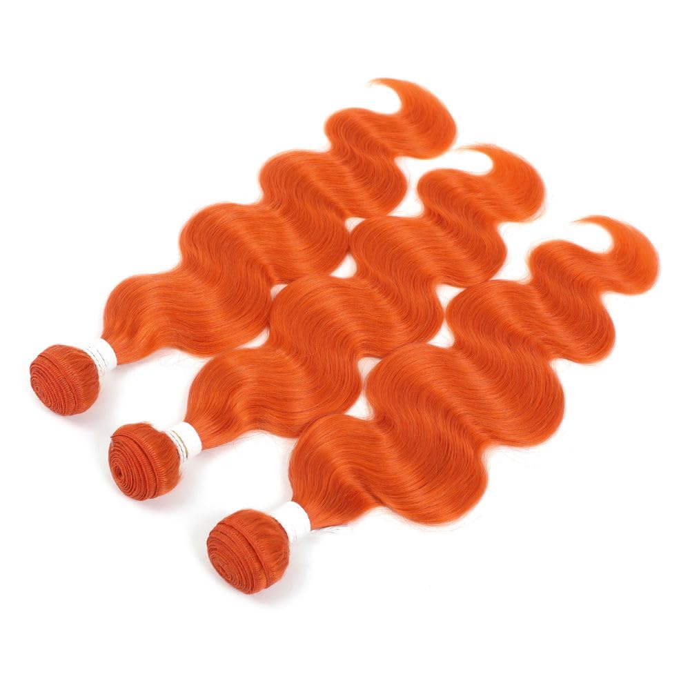 REMY HAIR Body Wave Bundles Human Hair Orange Hair Extensions for Black Women Colored Bright Orange Hair Weave Bundles 1pc 20 Inch
