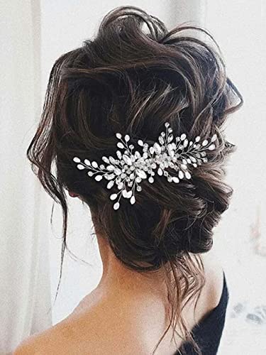 Unicra Silver Bride Wedding Hair Comb Rhinestone Bridal Headpiece Crystal Hair Accessories Hair Piece Jewelry for Women and Girls (A-Silver)