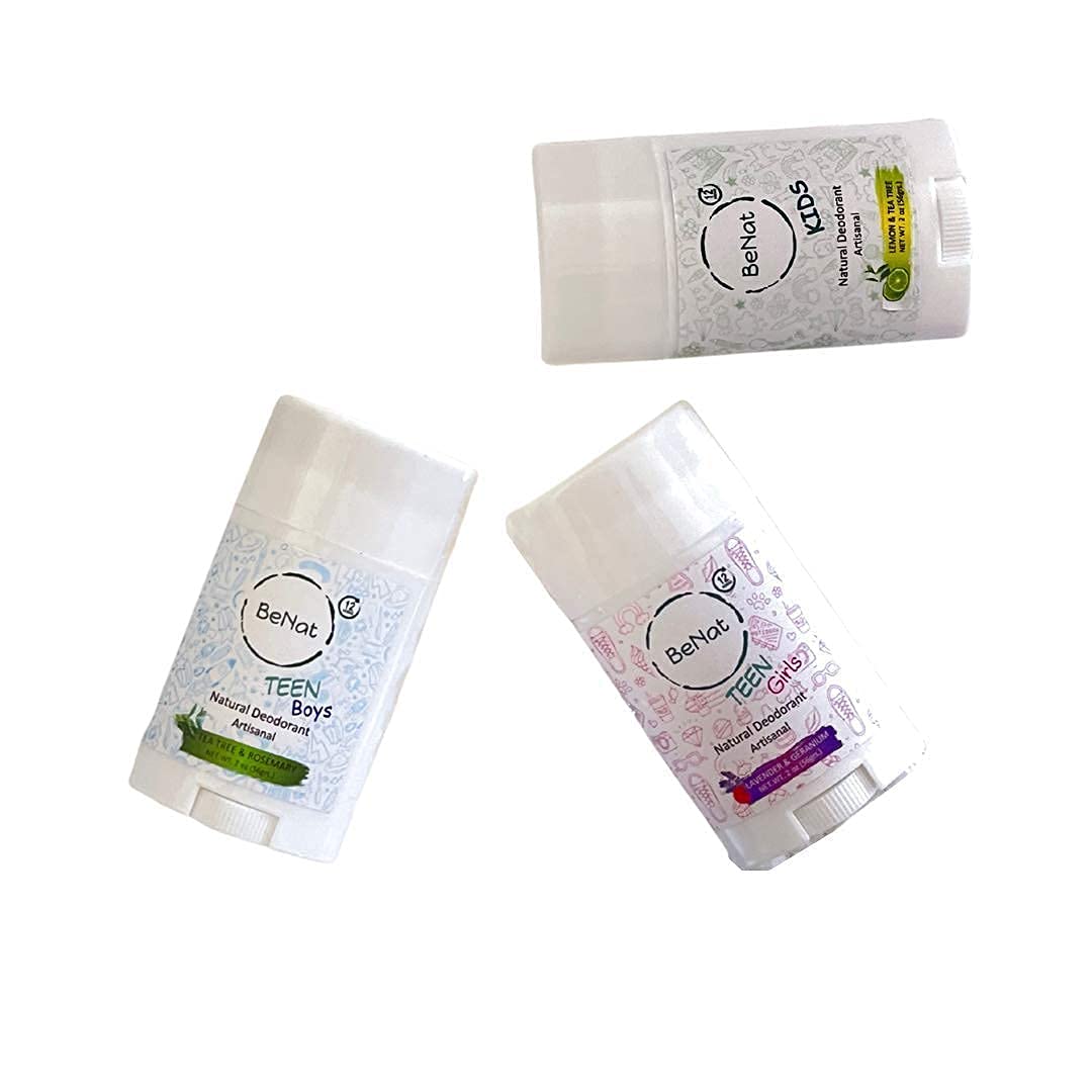 BeNat 2-Pack All Natural Deodorant For Kids and Teens 100% Natural Aluminum-Free Carcinogen Free Kids Deodorant For Boys and Girls Clinically Proven To Be Safe For Children and Teenagers