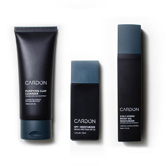 Cardon Men's Essentials Skincare Set: SPF Moisturizer, Face Wash, Anti-Aging Night Cream