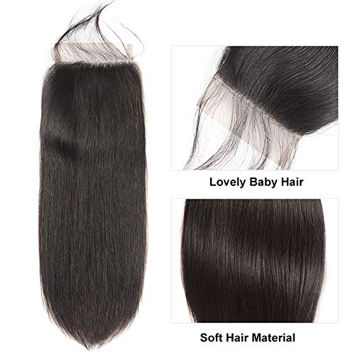 Brazilian Straight Hair With Closure 3 Bundles Unprocessed Virgin Human Hair Bundles With Lace Closure Free Part Hair Extensions Natural Color (20 22 24+18",Free Part)