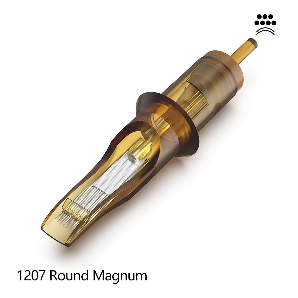 RHEIN Tattoo Cartridge Needles 20pcs 7RM #12 Standard 7 Round Magnum Needle Diameter 0.35mm, 3.5mm M-Taper for Tattoo Artists & Beginners Open Tips EN02-20-OF1207RM