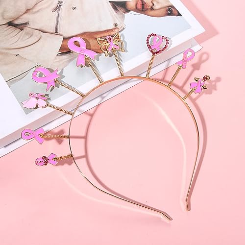 CEALXHENY Pink Ribbon Headband for Women Breast Cancer Awareness Headband Love Heart Butterfly Ribbon Tiara Crowns Breast Cancer Hair Accessory Breast Cancer Survivor Supporter Gifts (Pattern C)