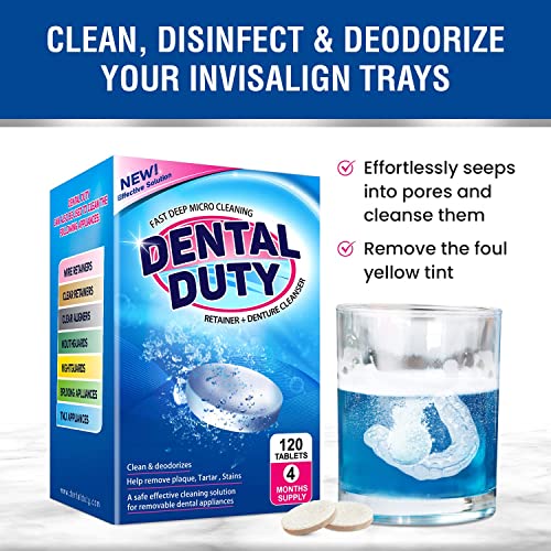 Retainer Cleaner and Denture Cleaning Tablets - Mouthguard Cleaner and Denture Cleaner Tablets Remove Plaque, Odors and Stains from Aligners, Night Guard and Removable Dental Appliances - 120 Tablet