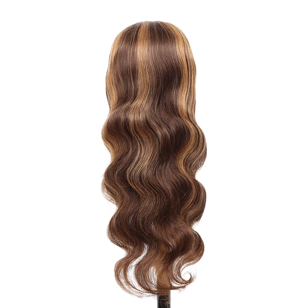 YiweYowe 24 Inch P4/27 Blonde Headband Wig Human Hair Brazilian Virgin Hair Grade 8A Glueless Honey Blonde Highlight Wig With Elastic Bands And Combs Machine Made Body Wave Wig