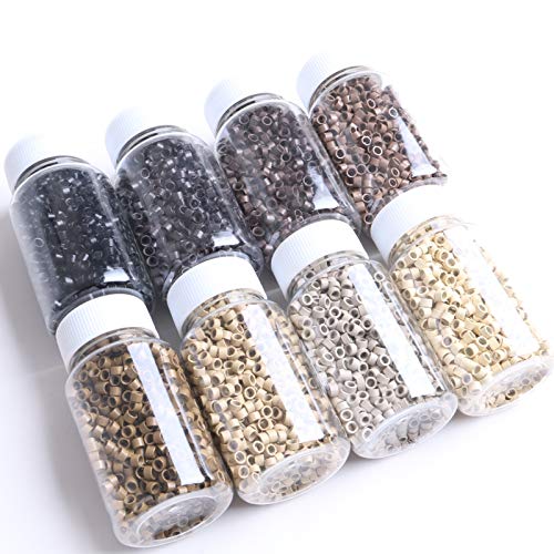 Non-Slicone Screw Thread Micro Ring Beads for Hair Extensions Applications 5 Color Optional (1000Pcs, Light Brown)