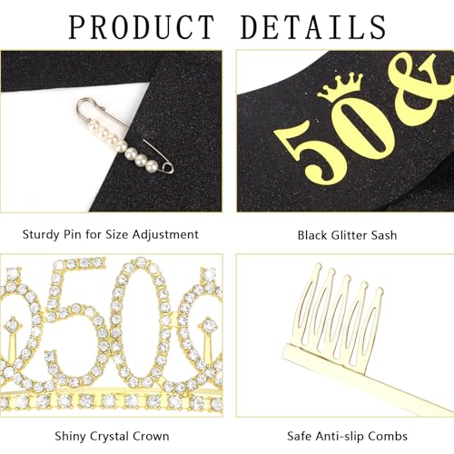 Purple 50th Birthday Sash and Tiara for Women, 50th Birthday Decorations Women, 50th Birthday Sash and Crown Set, 50th Birthday Gifts for Women, Happy 50th Birthday Party Supplies