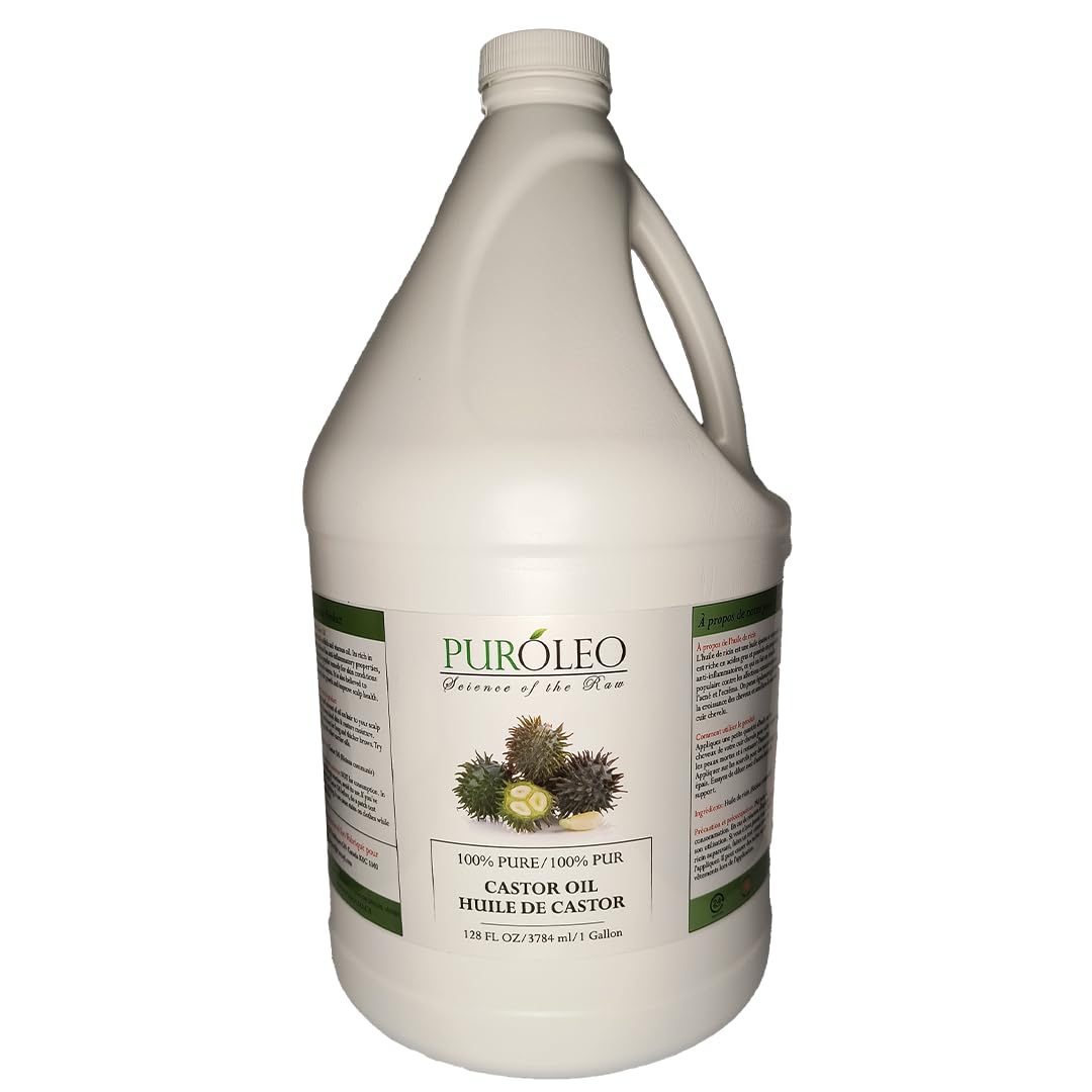 PUROLEO Castor Oil 128 Fl Oz/3784 ML (Made in Canada) Hair, Lash, Beard, Eyelashes & Eyebrow Oil Jamaican Black castor oil for thicker brow longer lashes, Make eyelash serum, hair serum for dry hair