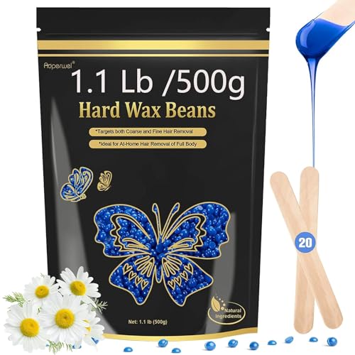 Auperwel Wax Beads for Hair Removal, 1.1LB Painless Salon Hard Wax Beans for Bikini, Eyebrow Facial, At Home Pearl Waxing Beads for Sensitive Skin with 20 Spatulas for Women Men(Rose)