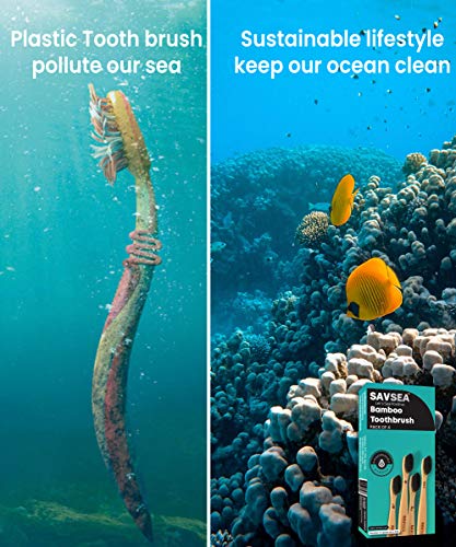 SAVSEA Charcoal Bamboo Toothbrush for Adults with Soft Medium Bristles (4Toothbrushes)