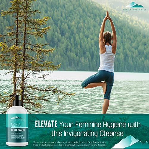 Purely Northwest-Natural Tea Tree & Peppermint Scalp & Body Wash-Men & Women-Soothes & Refreshes: Odor, Acne, Jock Itch, Irritated Itchy Scalp-(Can be used with a Silicone Body Scrubber) 9oz