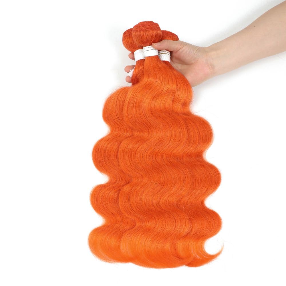 REMY HAIR Body Wave Bundles Human Hair Orange Hair Extensions for Black Women Colored Bright Orange Hair Weave Bundles 1pc 20 Inch
