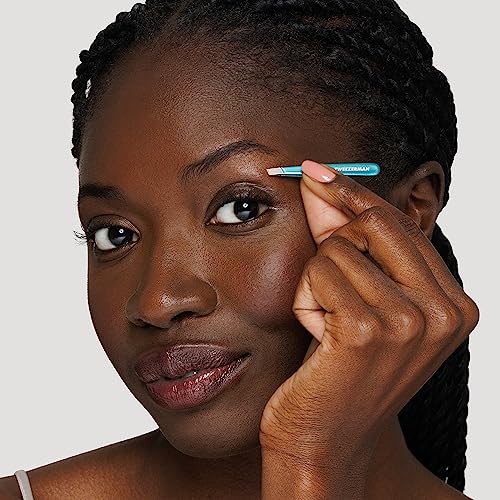 Tweezerman Majestic Turquoise Micro Mini Slant & Point Tweezer Set - Eyebrow Tweezers for Women and Men