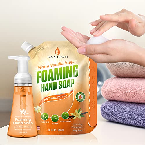 Bastion Foaming Hand Soap - Foam Hand Wash Refill 32oz, Bath And Body Works, Dial, Method, Michel, JR Watkins, Dove - Warm Vanilla Sugar w/Essential Oils Bulk Refill Pouches