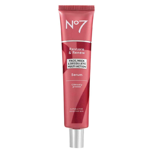 No7 Restore & Renew Multi-Action Face & Neck Serum - Anti Aging Serum for Deep Wrinkle Repair - Collagen Infused Face Serum with a Hydrating Blend of Hibiscus Peptides & Hyaluronic Acid (2.5 Fl Oz)