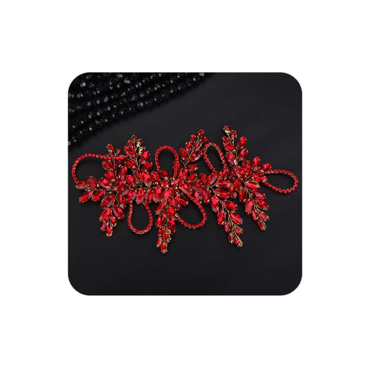 Teyglen Bridal Red Crystal Hair Vine Full Rhinestone Wedding Headband Hair Accessories for Bride Large Crystal Headband Headpiece for Women Girls (Red)
