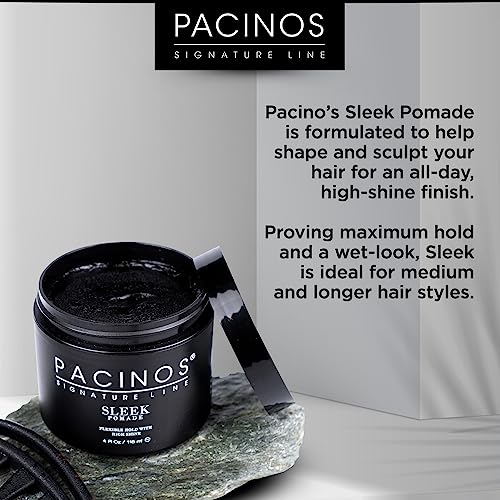 Pacinos Sleek - Signature Extra Hold Pomade with Shine, Long Lasting Definition, All Hair Types, 2 fl. oz.