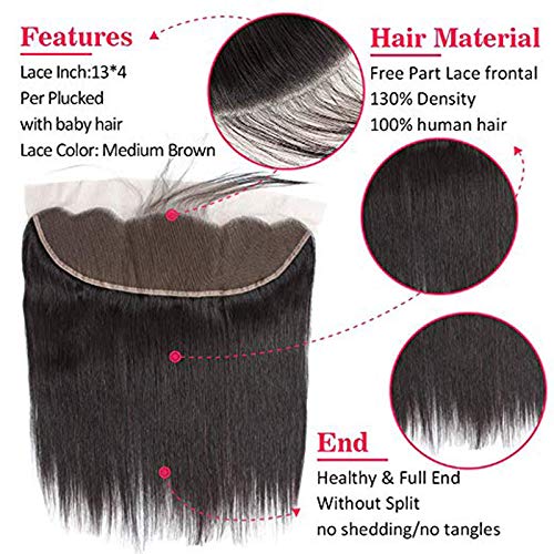 Brazilian Virgin Straight Human Hair Lace Frontal 100% Unprocessed Silky Straight lace Frontal With Baby Hair Remy Hair Ear to Ear Lace Frontal Natural Black Color (12 Inch 13x4 frontal)