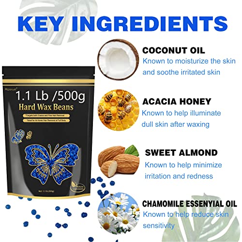 Auperwel Wax Beads for Hair Removal, 1.1LB Painless Salon Hard Wax Beans for Bikini, Eyebrow Facial, At Home Pearl Waxing Beads for Sensitive Skin with 20 Spatulas for Women Men(Rose)