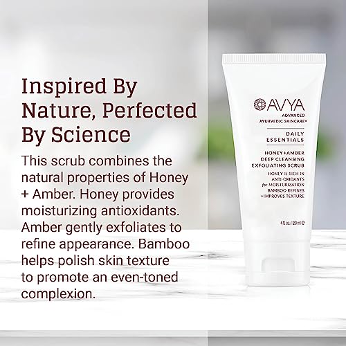 AVYA Honey + Amber Exfoliating Scrub (Travel Size - 1 fl oz) - Deep Cleansing with Honey's Antioxidant Power and Bamboo for Refined Texture and Intense Moisturization