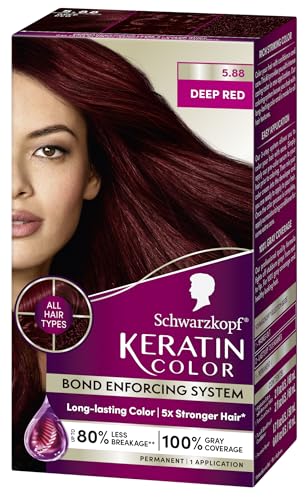 Schwarzkopf Keratin Color Permanent Hair Color, 5.88 Deep Red, 1 Application - Professionally Inspired Permanent Hair Dye, for up to 80% Less Breakage vs Untreated Hair and up to 100% Gray Coverage