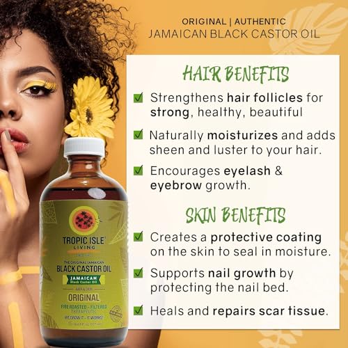 Tropic Isle Living Jamaican Black Castor Dark Oil 4oz/ 120ml Brush Set | For Hair Growth Oil, Skin Conditioning, Eyebrows & Eyelashes, Gives Hydration and Strengthening the Hair