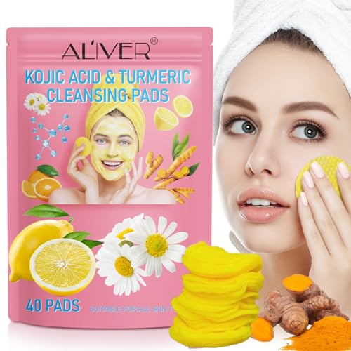 AFITMOE 40 Pads Kojic Acid and Turmeric Cleansing Pads,Turmeric Cleansing Pads Balance Skin Oil And Water,Gentle & Non-Irritating,For Body's Skin