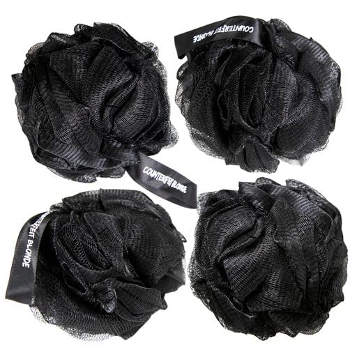 Black Loofah Bath Shower Sponges I (4-Pack) Body Scrubbers for Use In Shower I Bath Sponges for Shower Scrubber for Body I Loofah Exfoliating Body Scrubber Shower Accessories I Body Wash Loofah Sponge