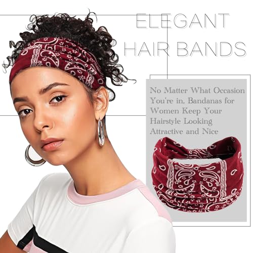 SAWINDA Wide Boho Headbands for Women Floral Print Twist Knot Elastic Non-Slip Womens Head Bands African Style Daily Life Yoga Sports Hair Wraps 4 Pack