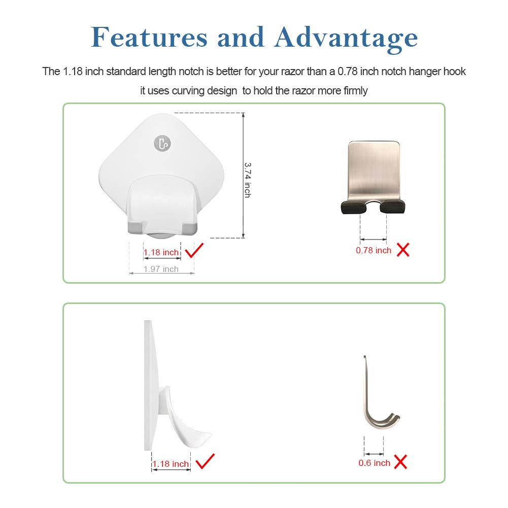 Razor Holder for Shower Wall, Shower Hook for Razor, Self Adhesive Razor Holder Hanger Stronger than Suction Cup Razor Holder, Rigid Plastic Shower Razor Holder for Men and Women, 1 Pack