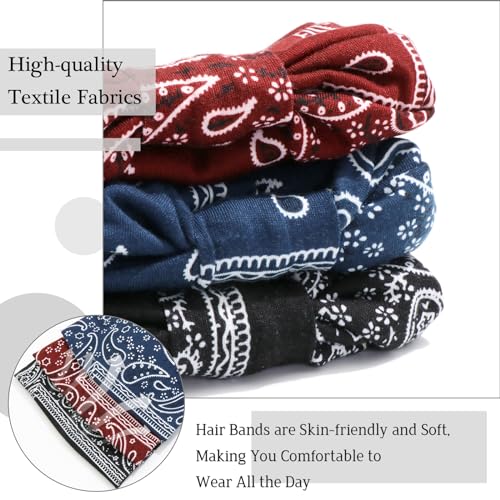 SAWINDA Wide Boho Headbands for Women Floral Print Twist Knot Elastic Non-Slip Womens Head Bands African Style Daily Life Yoga Sports Hair Wraps 4 Pack