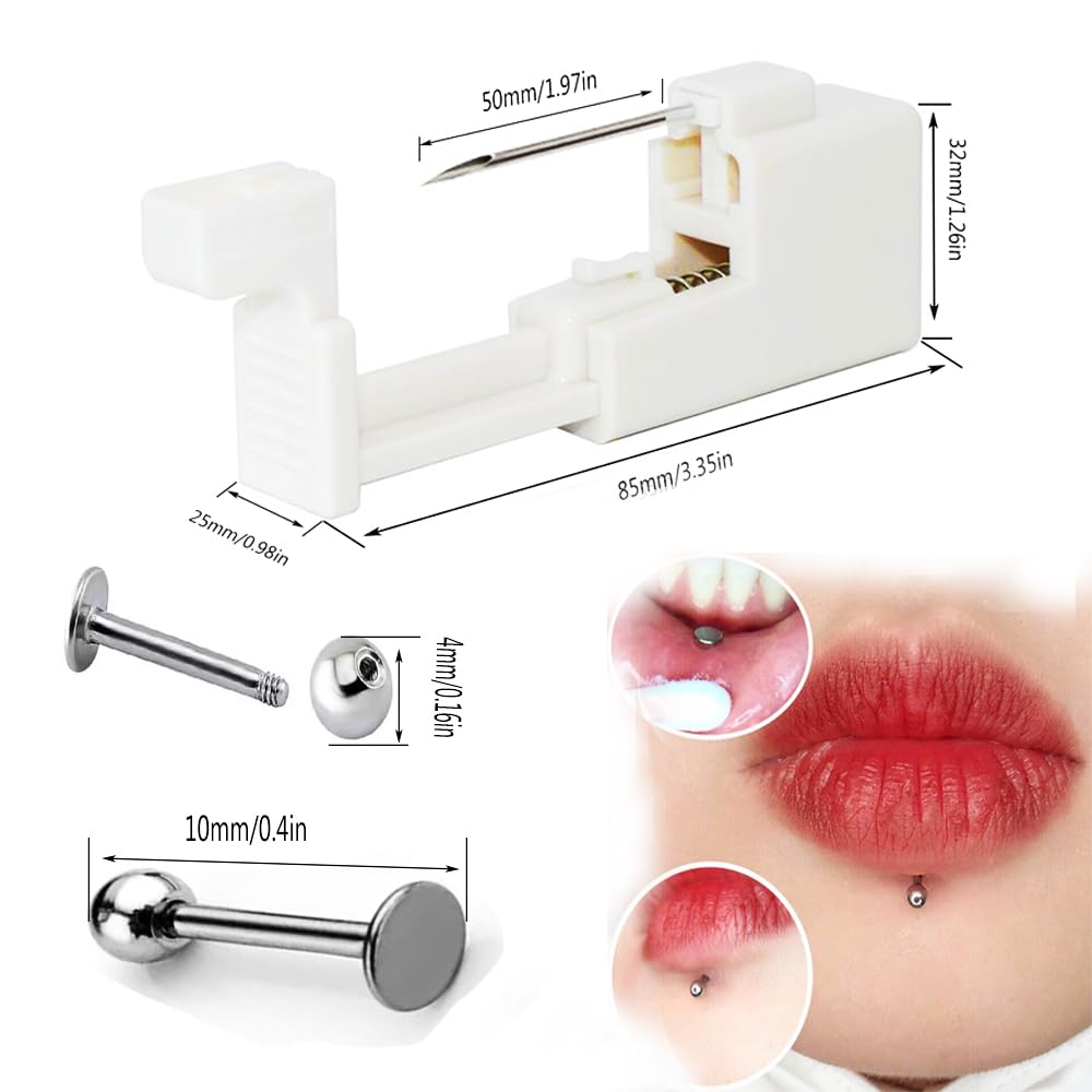 AM RONG MAGIC Self Lip Piercing Gun Kits,Professional Body Piercing Kit for Lip/Navel/Tongue/Ear/Nose/Belly Button, Safe Piercing Gun Kits, Body Piercing Tool Kits (white-lip piercing kit)