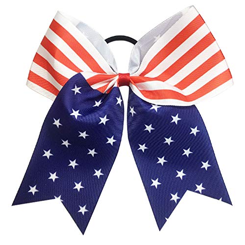 Patriotic Flag Cheer Ponytail Holder Girls Cheerleader Bowknot Hair Bow Tie JHN10 (-2 Pcs Set-)