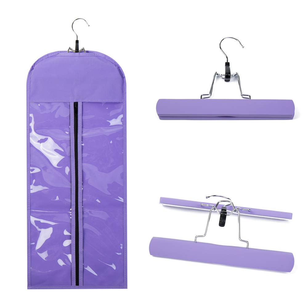 Portable Hair Extensions Carrier Non-woven Dust-proof Storage Case with Wooden Hanger for Human Hair Extensions(Purple)