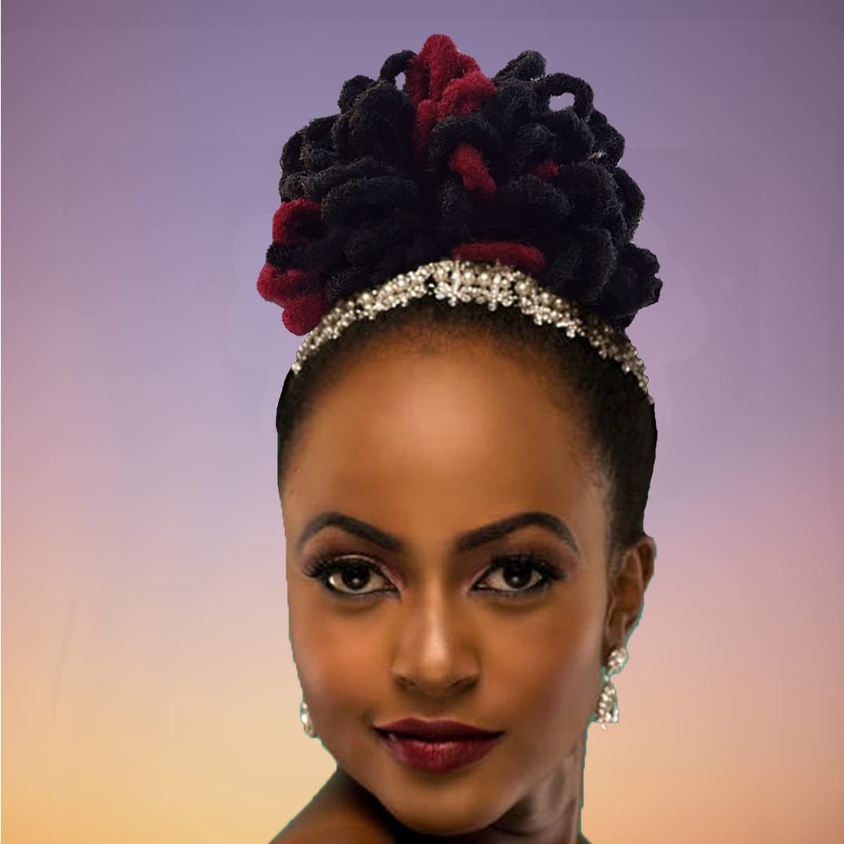 Abellee Loc Buns For Black Women 8Inch Loc Petal Bun Afro High Puff Drawstring Ponytail Faux Locs Hair Bun Pony Tail Hairpieces Clip In Hair Extentions for Black Women (1B/burg)