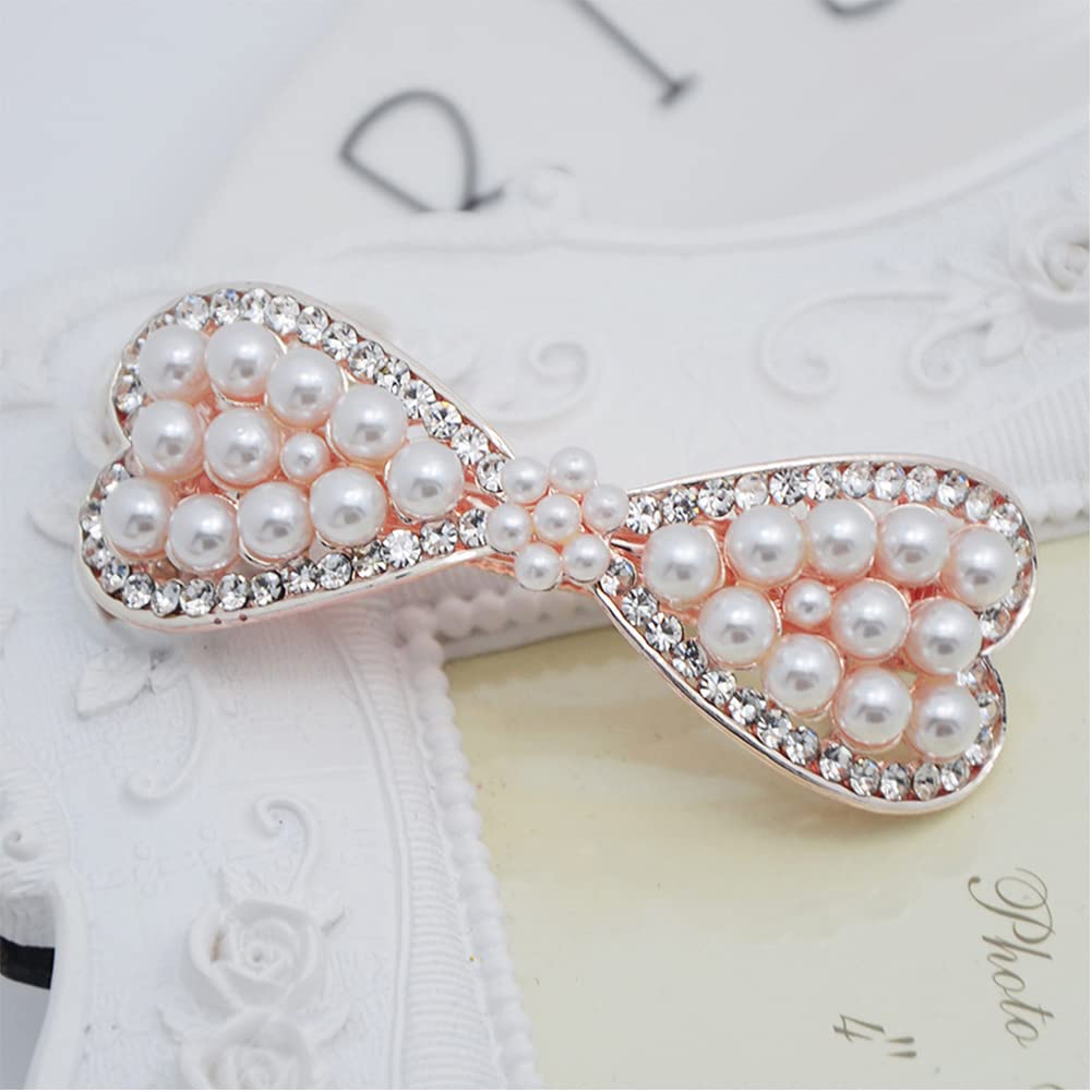 Vintage Pearl Bow Hair Barrettes, Handmade Rhinestones Hair Clips, French Crystal Flower Hairpin Hair Accessories for Women Girls