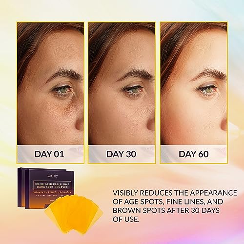 VALITIC Kojic Acid Dark Spot Corrector Paper Soap - Travel Size - 100 Portable and Dissolvable Soap Sheets -with Vitamin C, Retinol, Collagen and Turmeric - 2 Pack