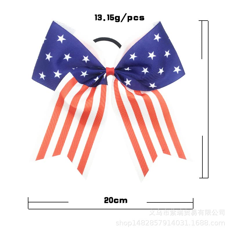 Patriotic Flag Cheer Ponytail Holder Girls Cheerleader Bowknot Hair Bow Tie JHN10 (-2 Pcs Set-)