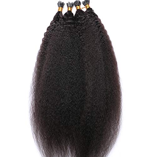 Brazilian Kinky Straight I Tip Hair Extension Pure Colored Human Hair Pre Bonded Hair Extensions 1g/s 100Strand I Tip Microlink Hair For Women (24inch, Natural color)