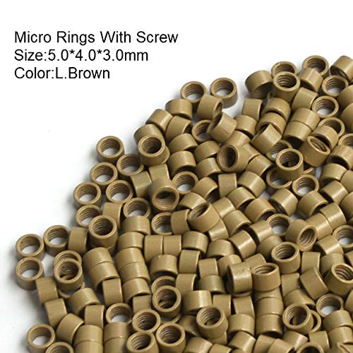 Non-Slicone Screw Thread Micro Ring Beads for Hair Extensions Applications 5 Color Optional (1000Pcs, Light Brown)