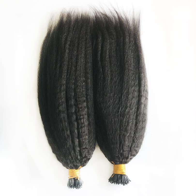 Brazilian Kinky Straight I Tip Hair Extension Pure Colored Human Hair Pre Bonded Hair Extensions 1g/s 100Strand I Tip Microlink Hair For Women (24inch, Natural color)