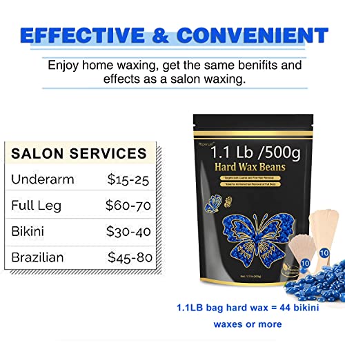 Auperwel Wax Beads for Hair Removal, 1.1LB Painless Salon Hard Wax Beans for Bikini, Eyebrow Facial, At Home Pearl Waxing Beads for Sensitive Skin with 20 Spatulas for Women Men(Rose)